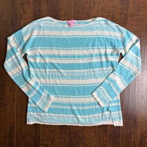 LILLY PULITZER 100% Linen Sweater Blue And White Striped Lightweight Women's S